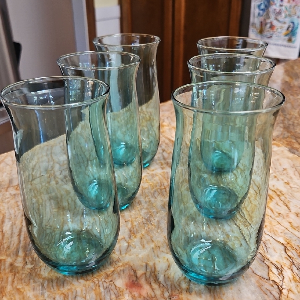 ANCHOR HOCKING Set of 6 Teal Glass Tumblers 12oz